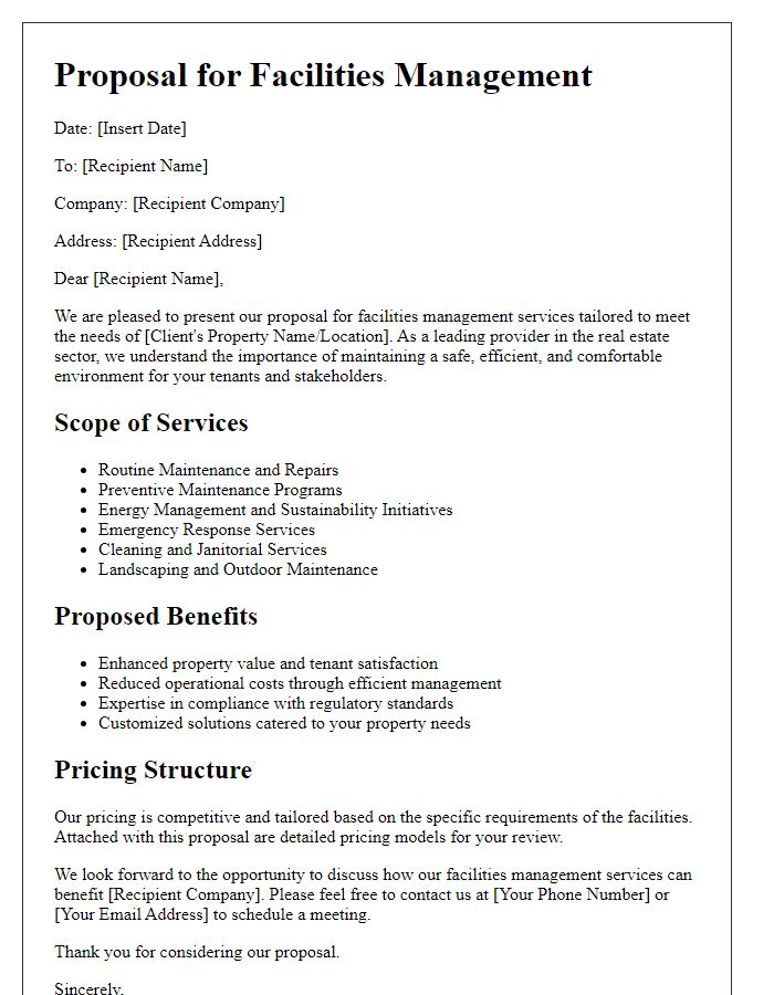 Letter template of proposal for facilities management in real estate