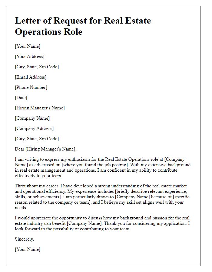 Letter template of request for real estate operations role