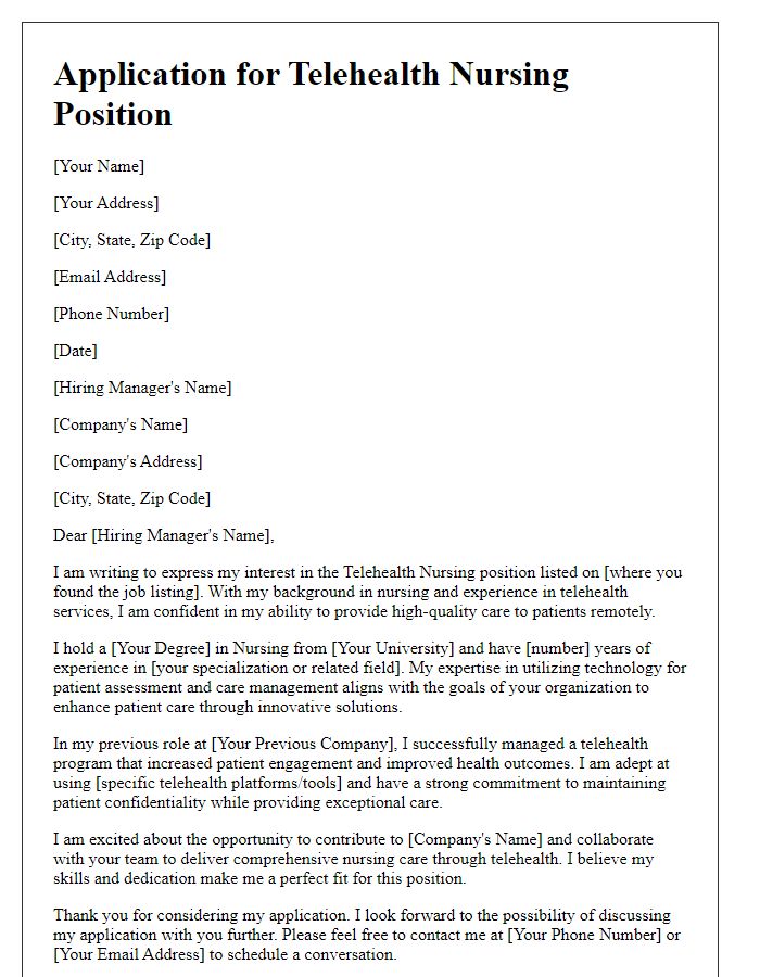 Letter template of application for telehealth nursing roles