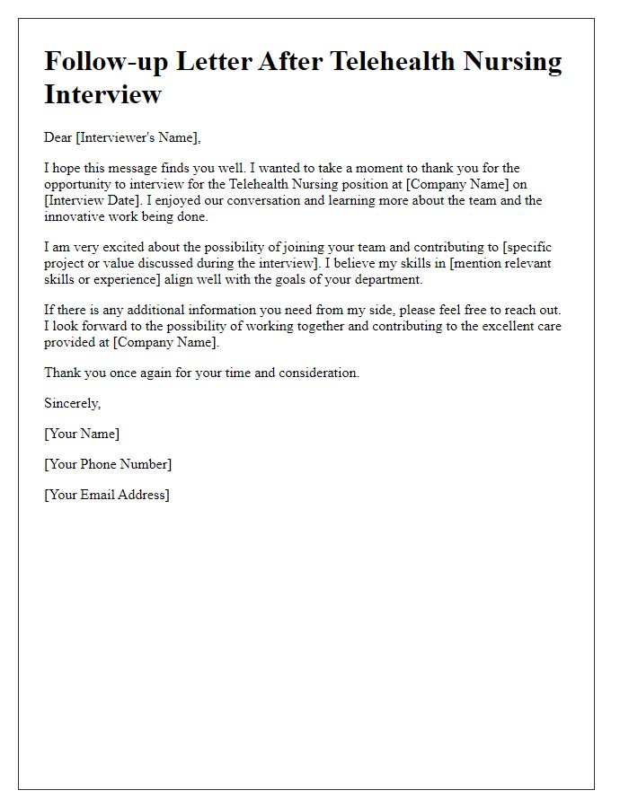 Letter template of follow-up for telehealth nursing interviews