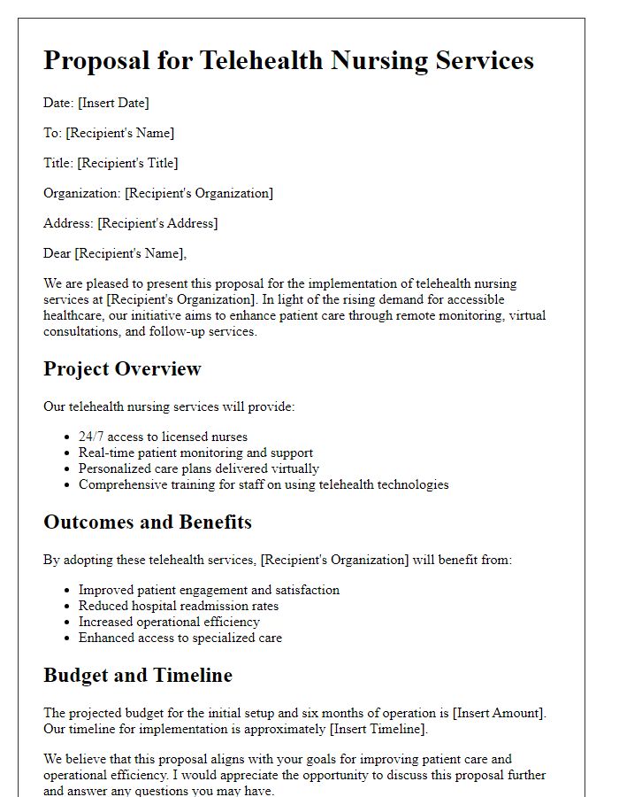 Letter template of proposal for telehealth nursing services