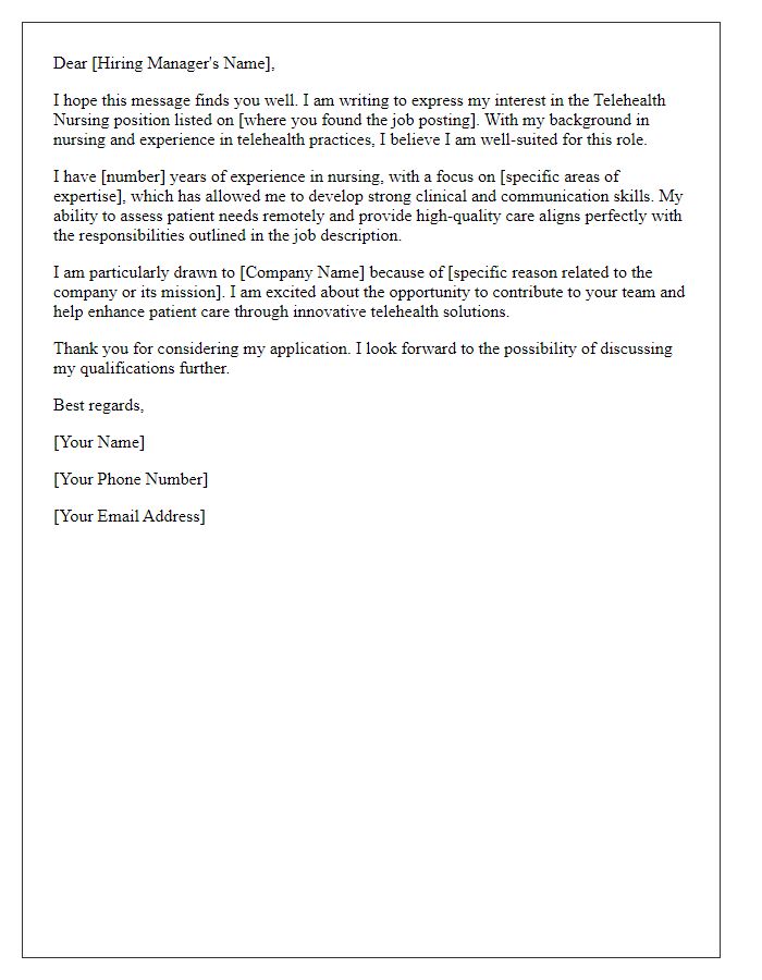 Letter template of response to telehealth nursing job postings