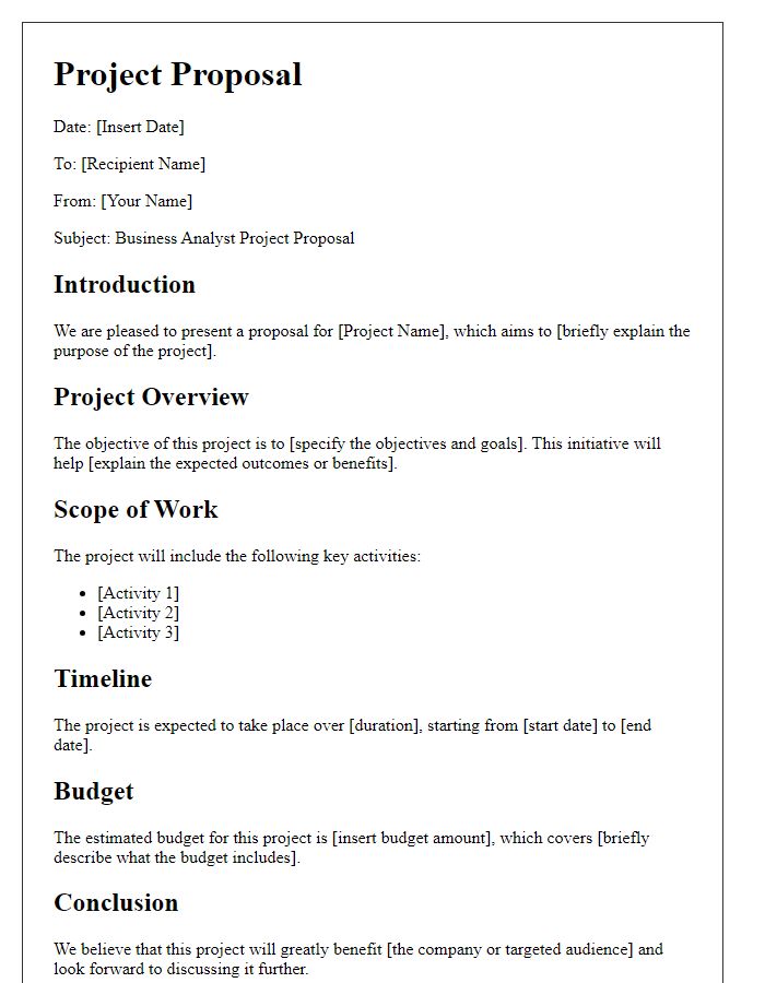 Letter template of business analyst project proposal