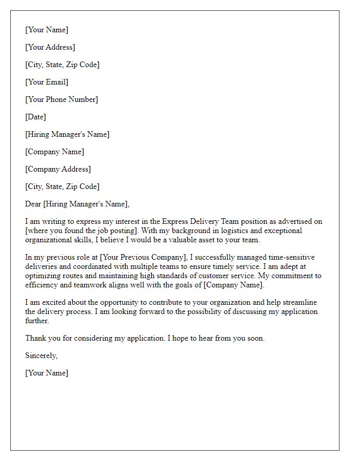 Letter template of interest in express delivery team position