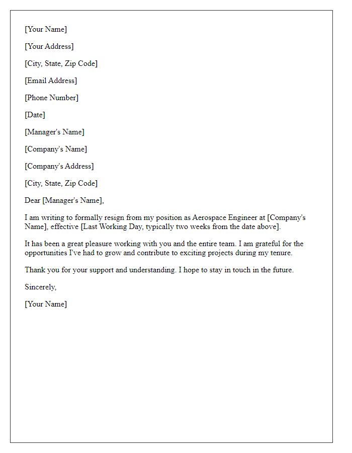 Letter template of resignation from aerospace engineering role