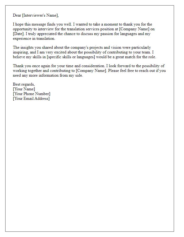 Letter template of thank you for a translation services interview