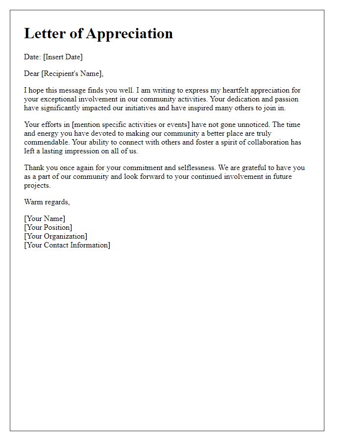 Letter template of appreciation for involvement in community activities