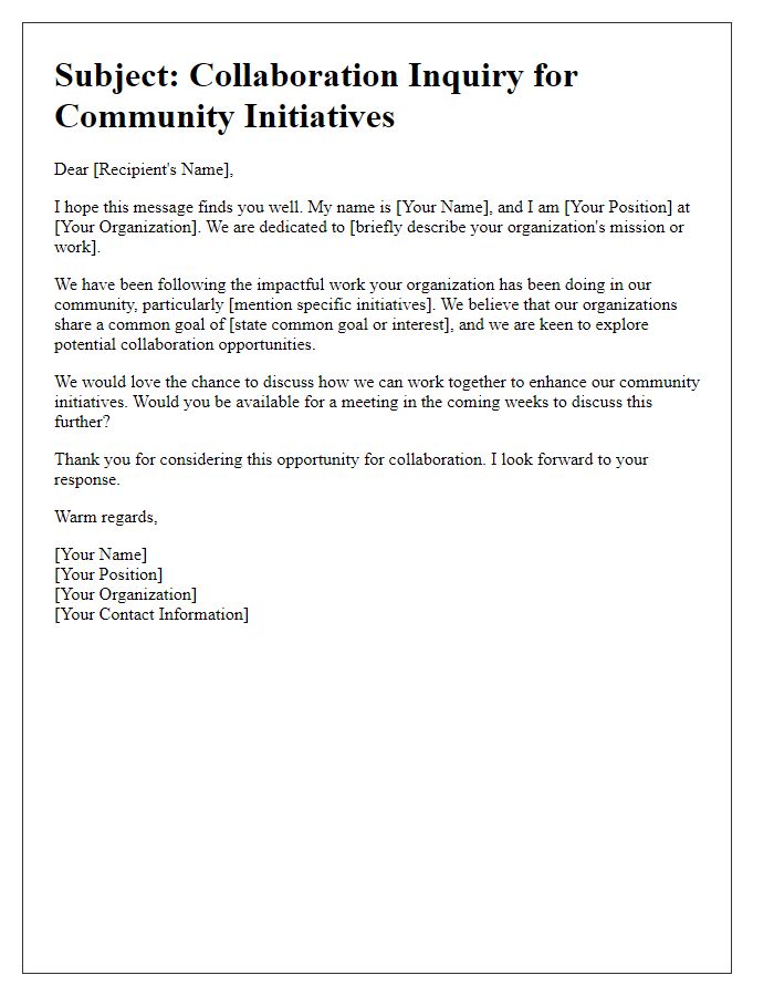 Letter template of collaboration inquiry for community initiatives