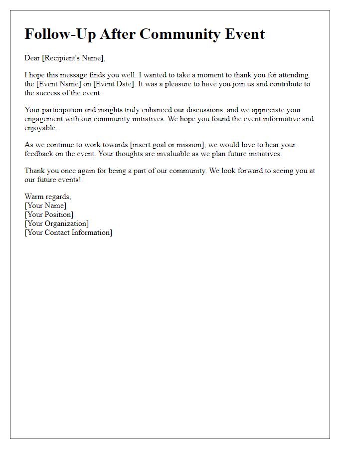 Letter template of follow-up after community event participation