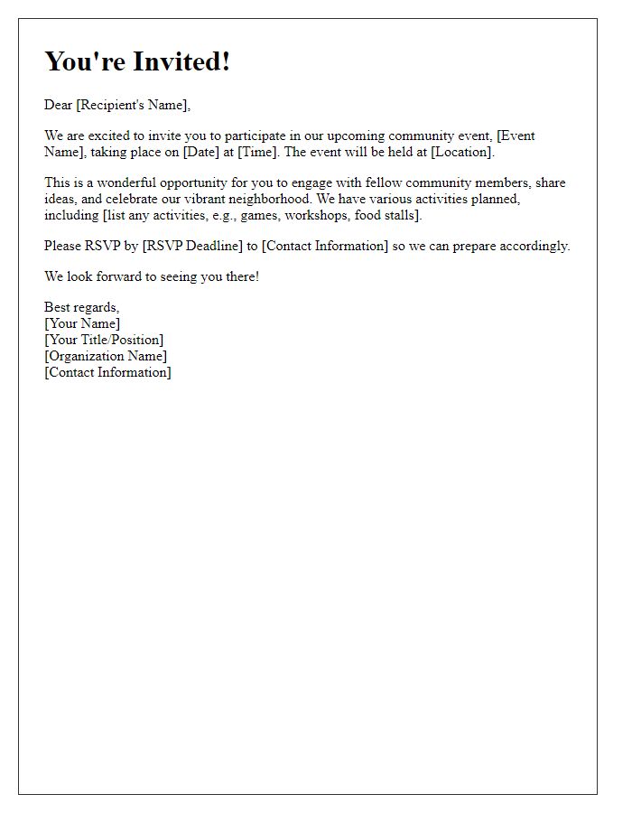 Letter template of invitation to participate in a community event