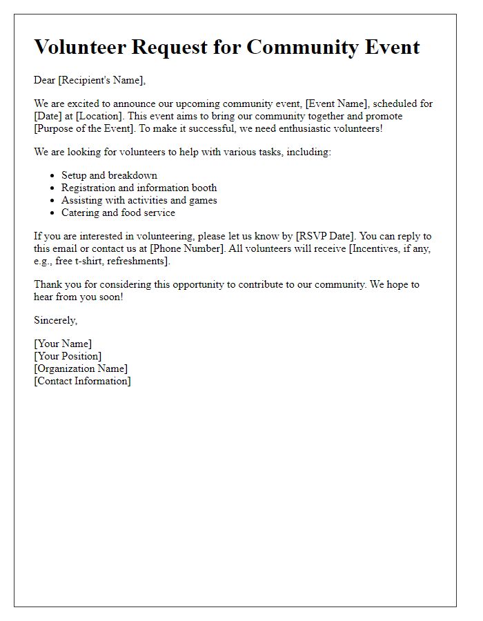 Letter template of request for volunteers for a community event