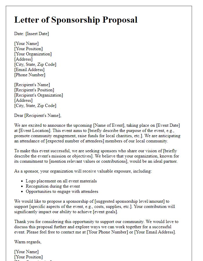 Letter template of sponsorship proposal for community event