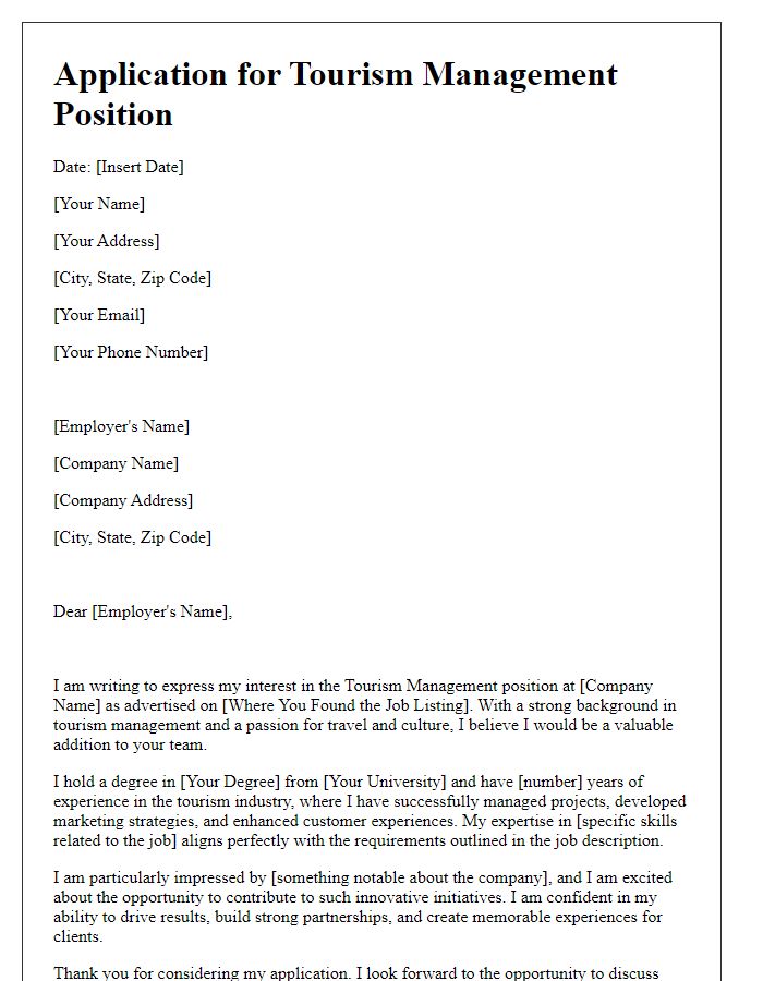 Letter template of application for tourism management position