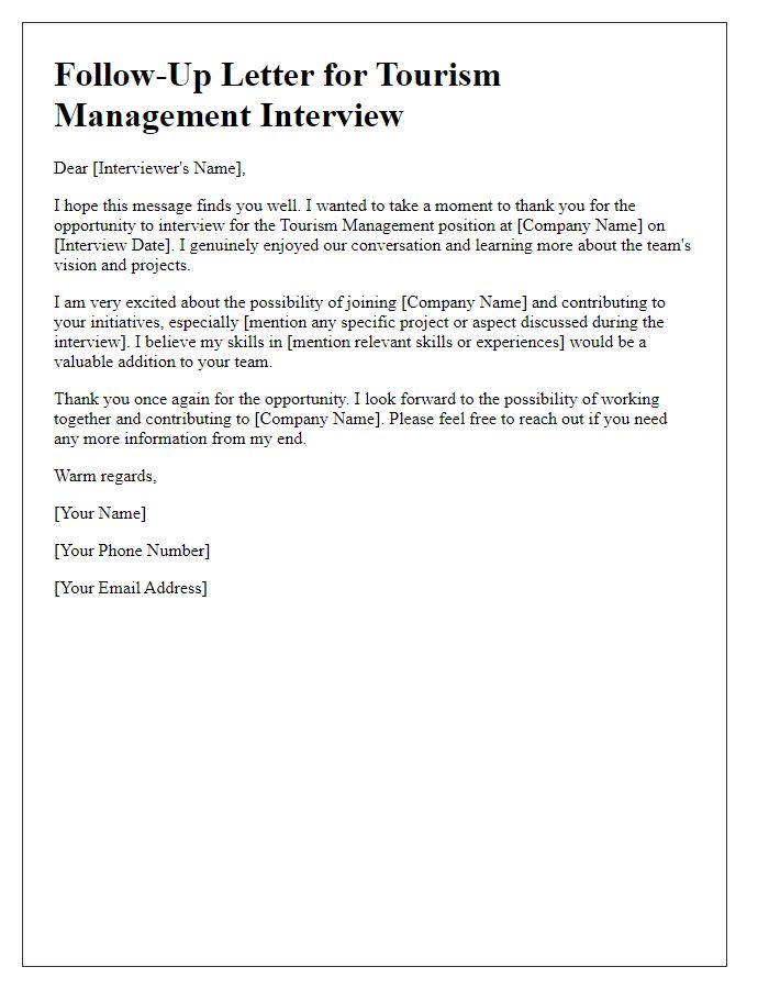 Letter template of follow-up for tourism management interview