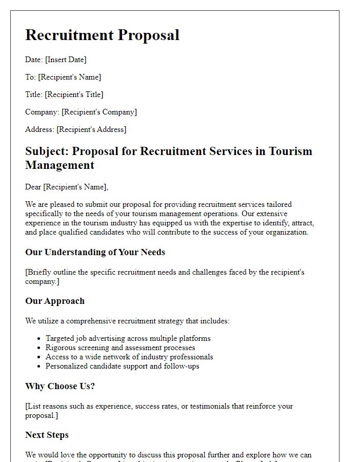 Letter template of recruitment proposal for tourism management services