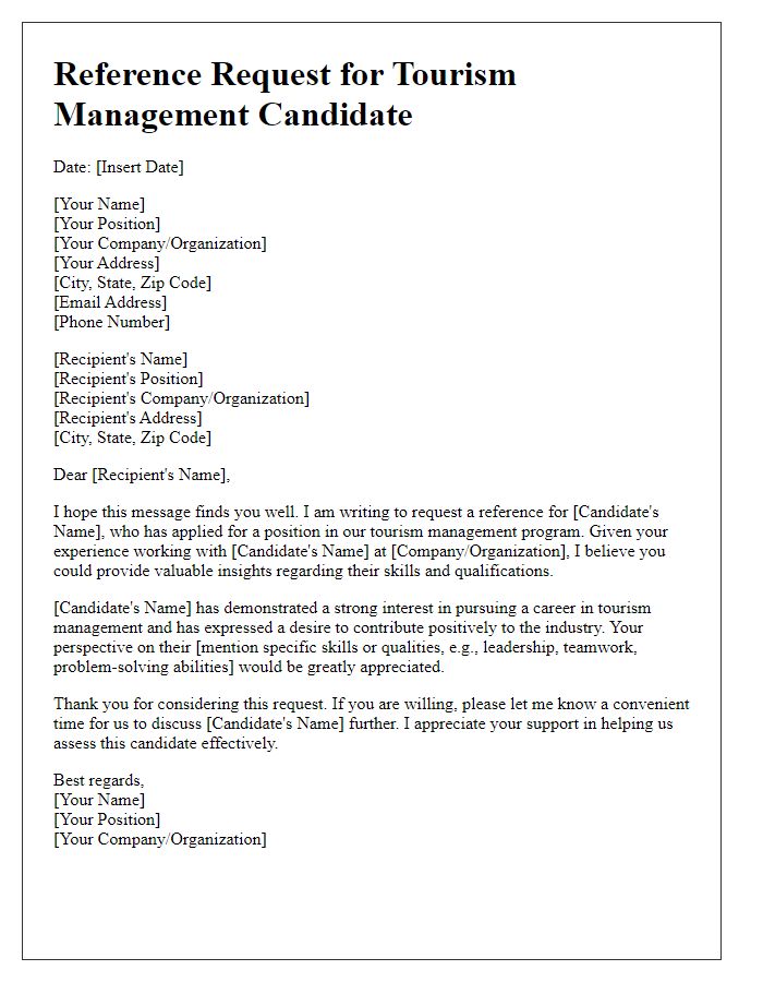 Letter template of reference request for tourism management candidates