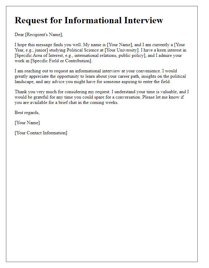 Letter template of request for informational interview in political science.