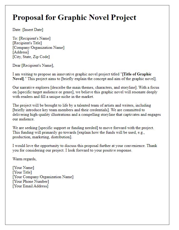 Letter template of proposal for graphic novel project.