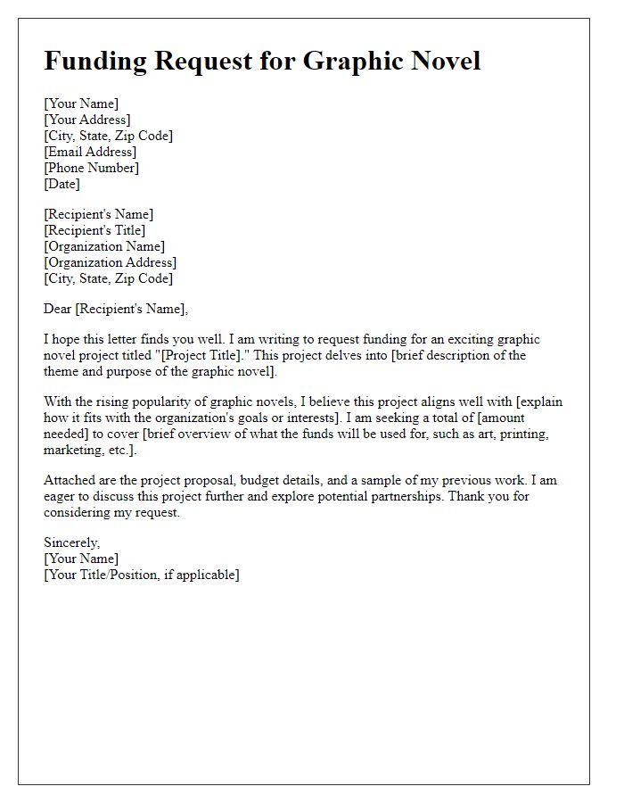 Letter template of request for graphic novel funding.