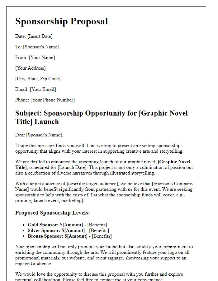 Letter template of sponsorship proposal for graphic novel launch.