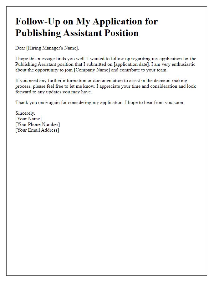 Letter template of follow-up for publishing assistant application