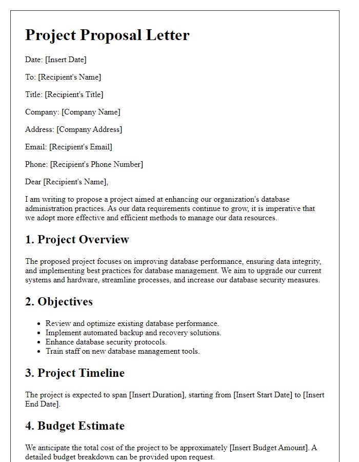 Letter template of project proposal for database administration improvements