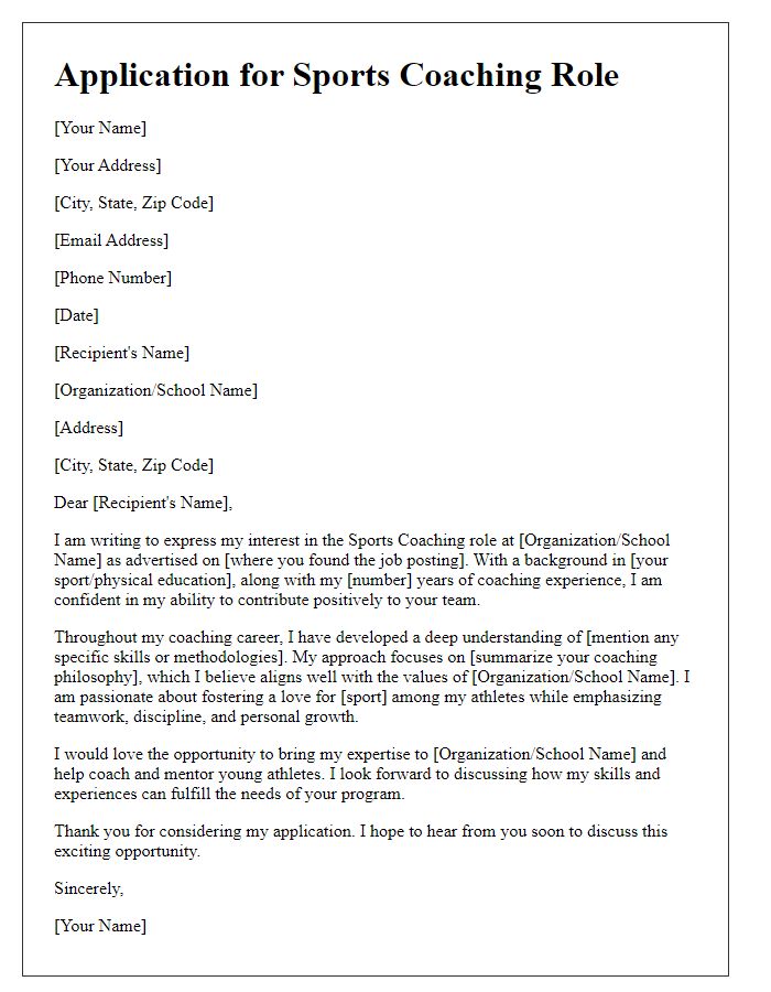 Letter template of application for sports coaching role