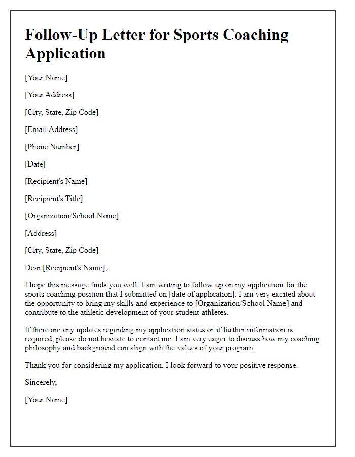 Letter template of follow-up for sports coaching application