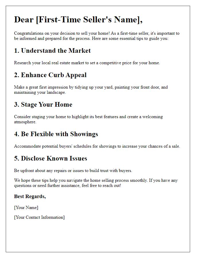 Letter template of Essential Home Selling Tips for First-Time Sellers