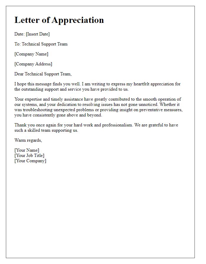 Letter template of appreciation to technical support team.