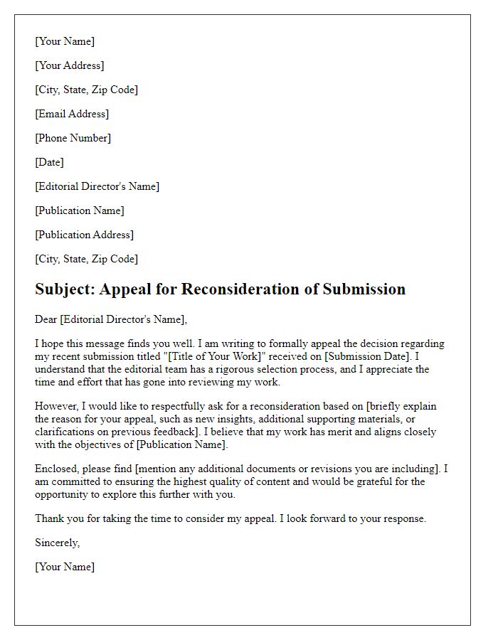 Letter template of appeal for editorial director reconsideration