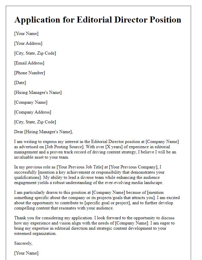 Letter template of application for editorial director position