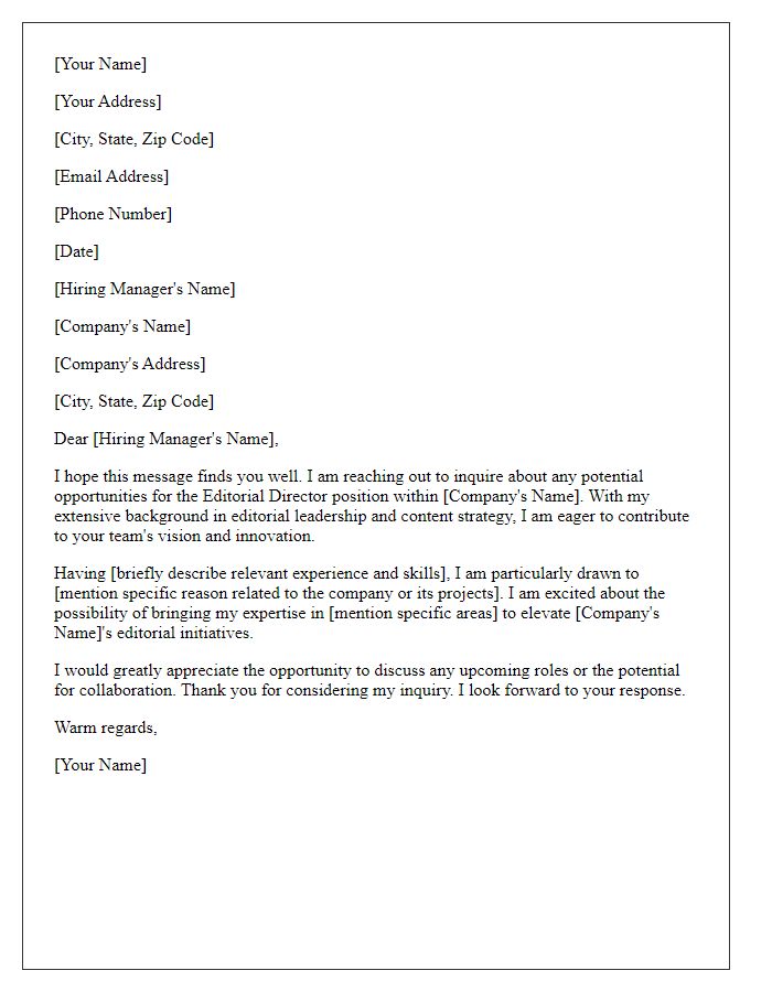 Letter template of inquiry for editorial director opportunity