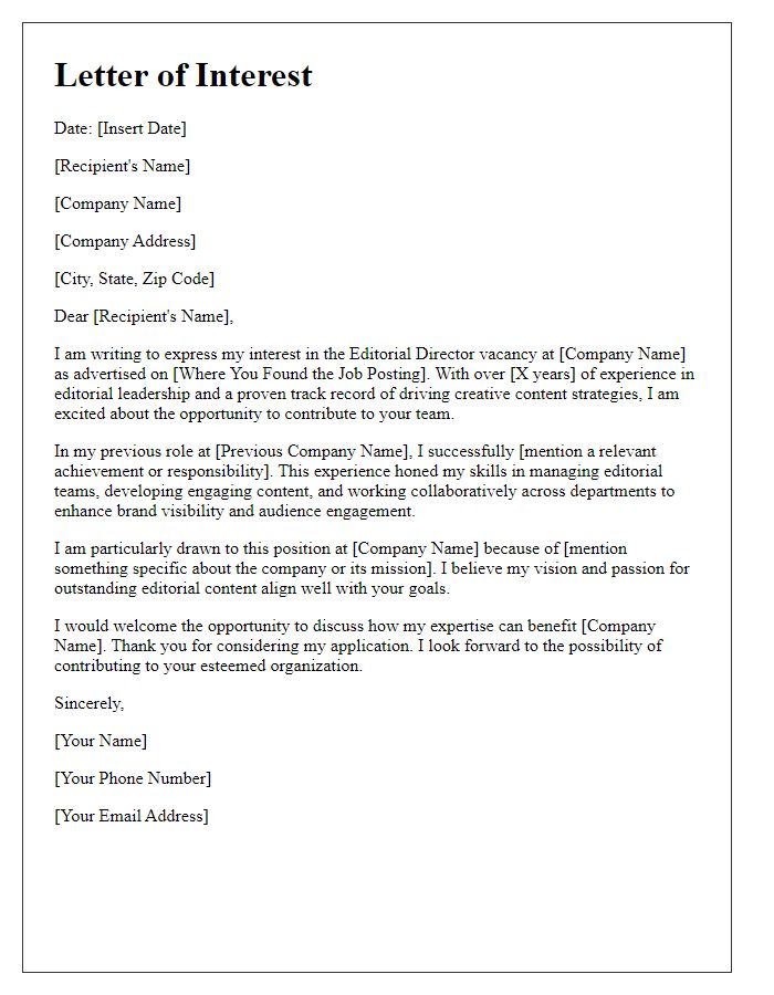 Letter template of interest for editorial director vacancy