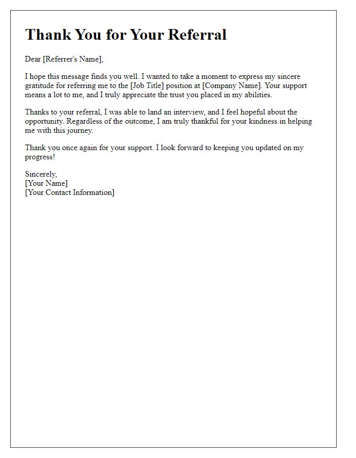 Letter template of sincere thanks for your job referral