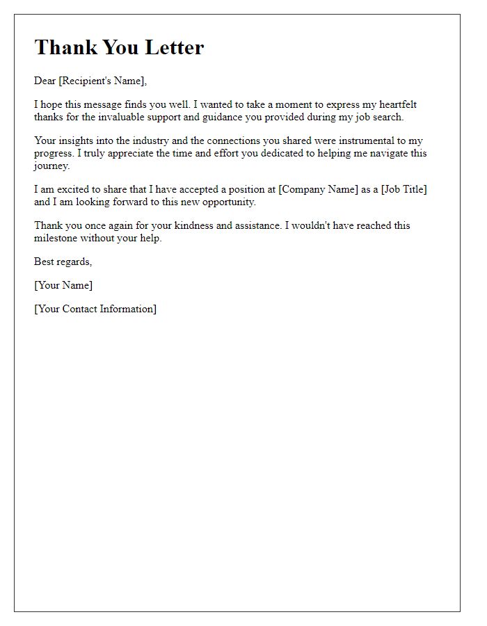 Letter template of thanks for your help in my job search