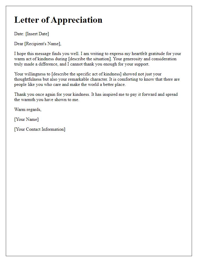 Letter template of respect for a warm act of kindness