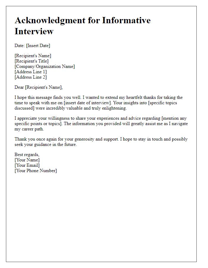 Letter template of acknowledgment for an informative interview