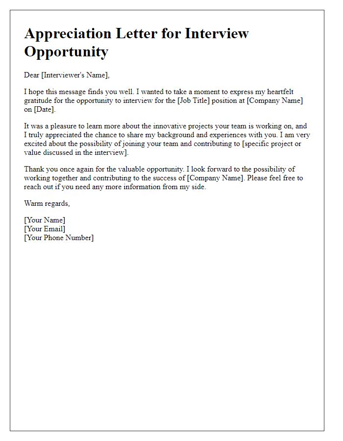 Letter template of appreciation for a successful interview opportunity