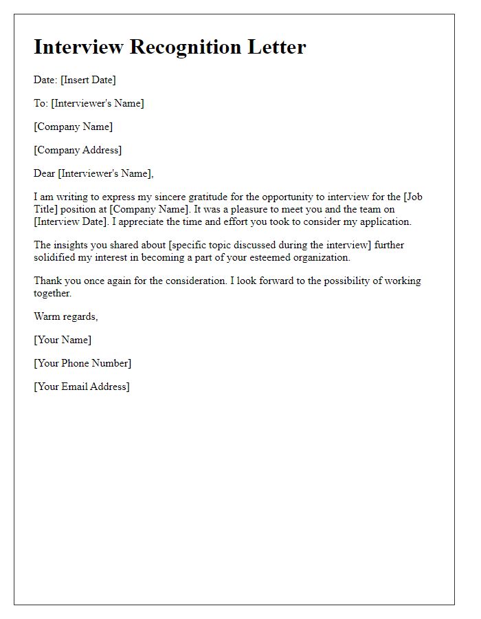 Letter template of recognition for the interview consideration