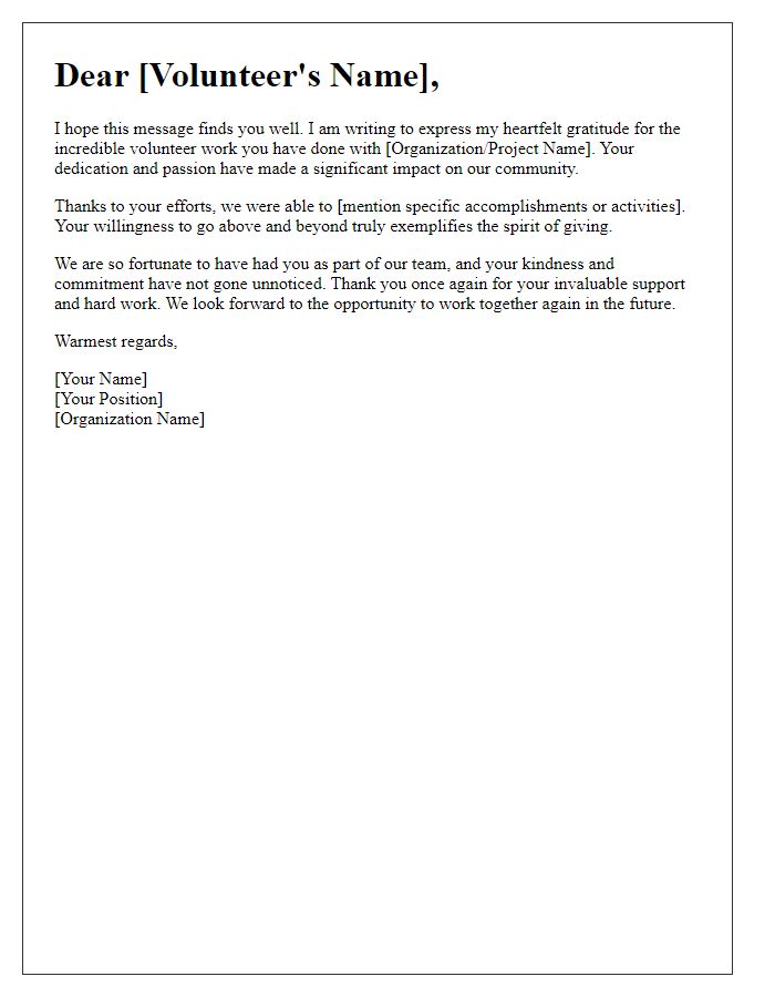 Letter template of heartfelt thanks for volunteer work