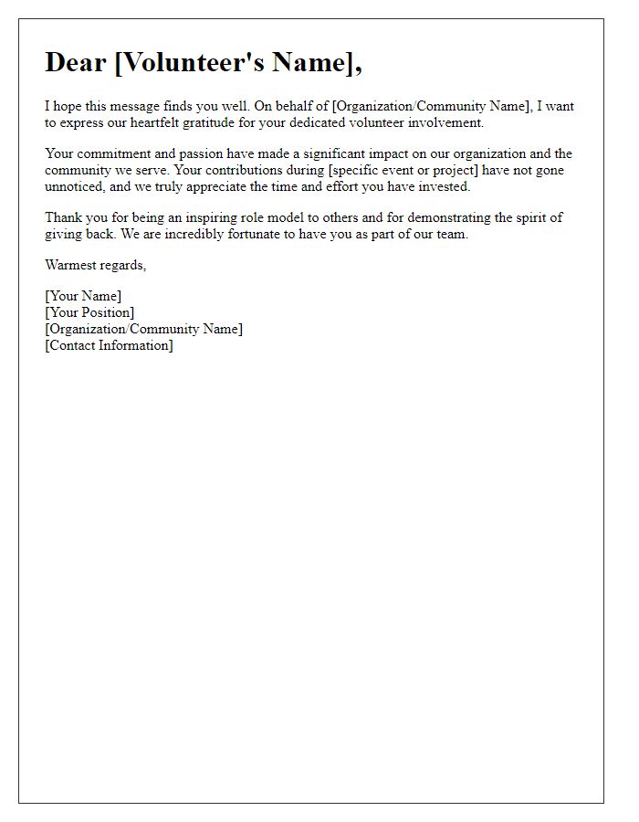 Letter template of praise for volunteer involvement