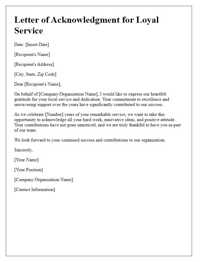 Letter template of acknowledgment for loyal service