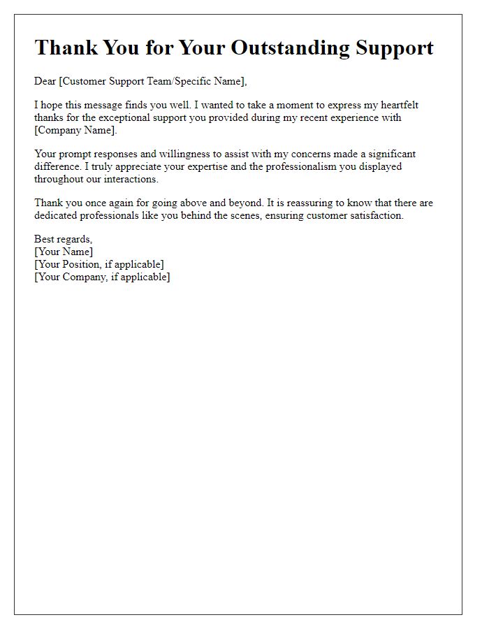 Letter template of thanks for outstanding customer support.