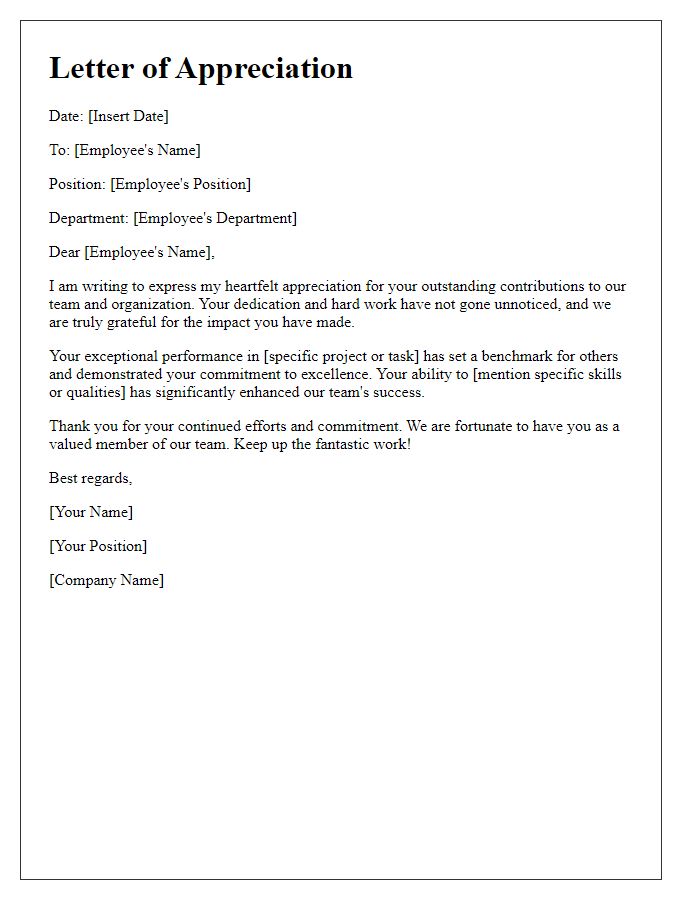 Letter template of appreciation for outstanding employee contributions