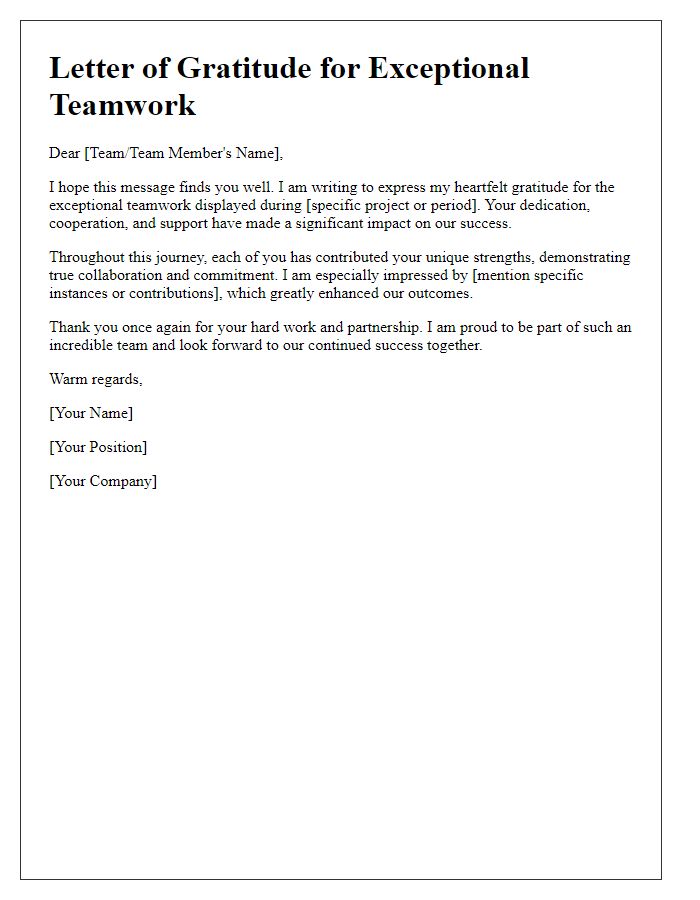 Letter template of gratitude for exceptional teamwork