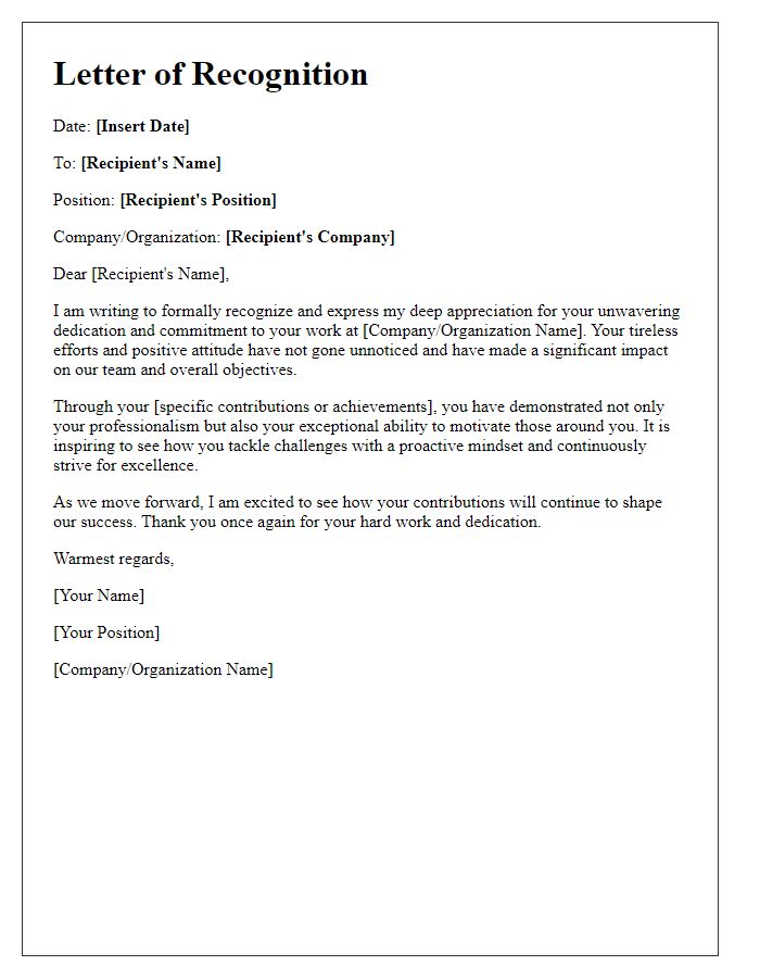 Letter template of recognition for dedication and commitment