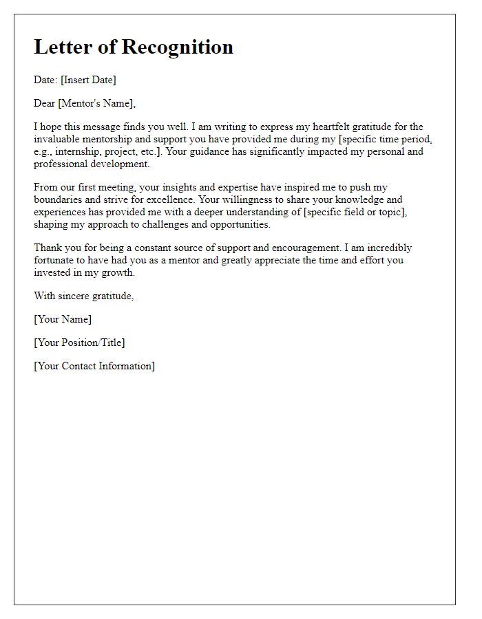 Letter template of recognition for mentorship and support