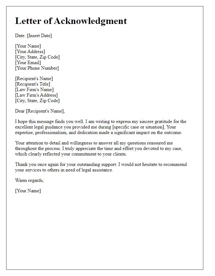 Letter template of acknowledgment for excellent legal guidance.