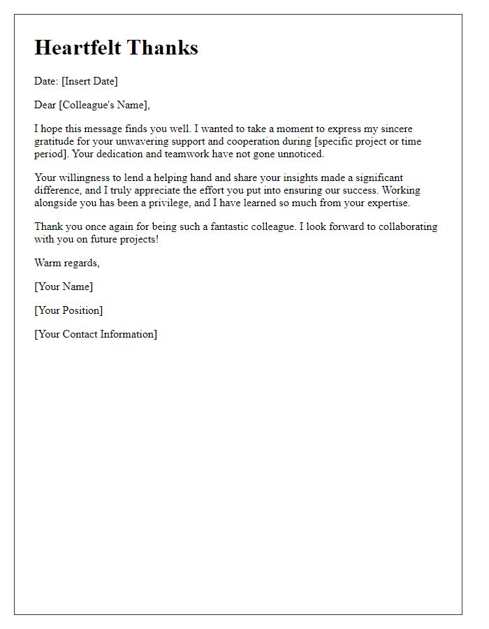 Letter template of heartfelt thanks for a cooperative colleague